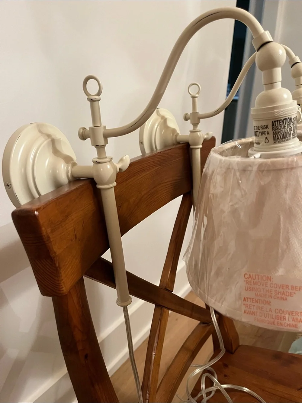 Pottery Barn Cream Metal Adjustable Pair of Wall Sconces & Cream Fabric Shades